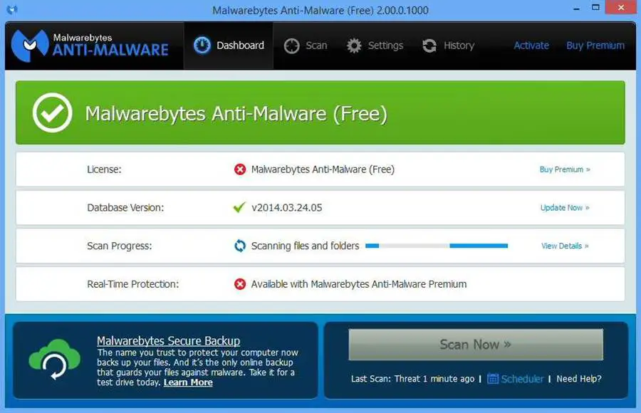 Screenshot de Malvarebytes Anti Malware