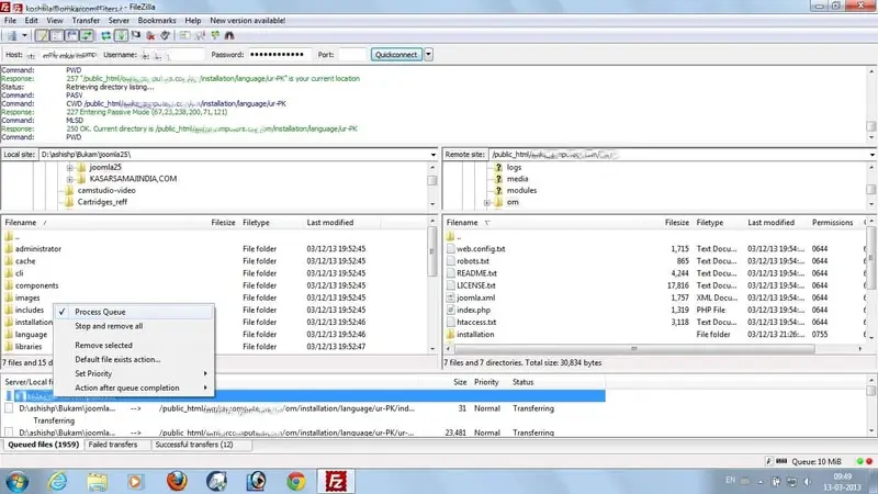 Screenshot de FileZilla